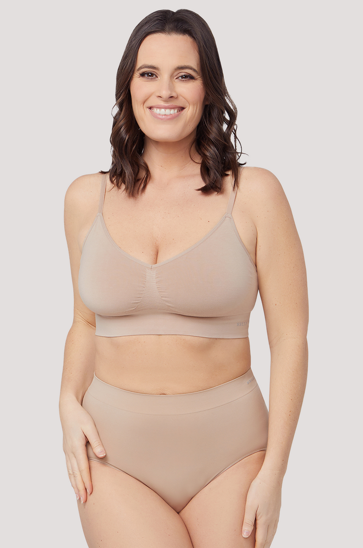 Bamboo Wire free Skinny Strap Bra I Comfortable, breathable bamboo intimates I Bella Bodies Australia I Sand
