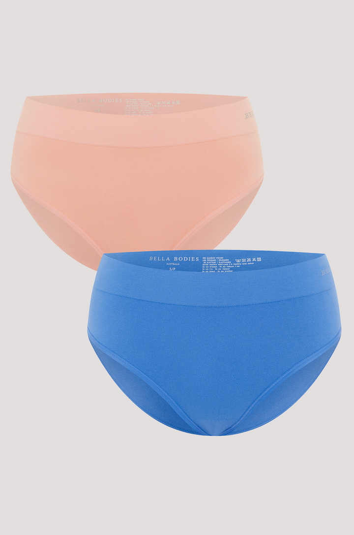 Bamboo Knicker | Bella Bodies Australia I peach/cornflower | Front