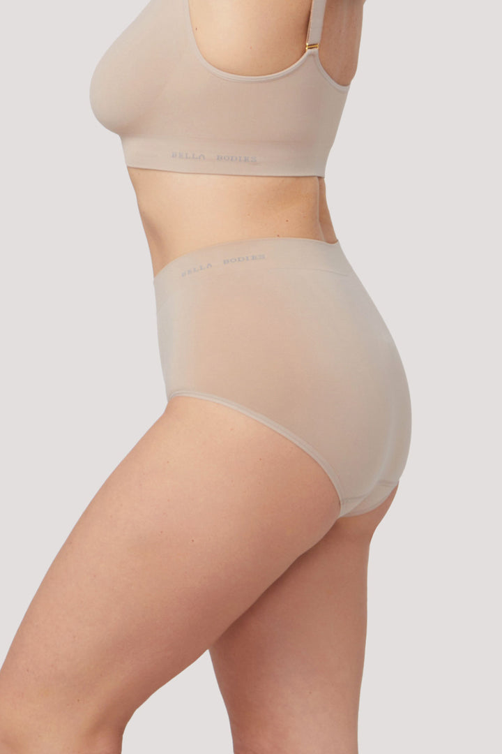 Women's High Waist, Full Coverage Underwear | 2 Pack | Bella Bodies Australia | Sand | Side
