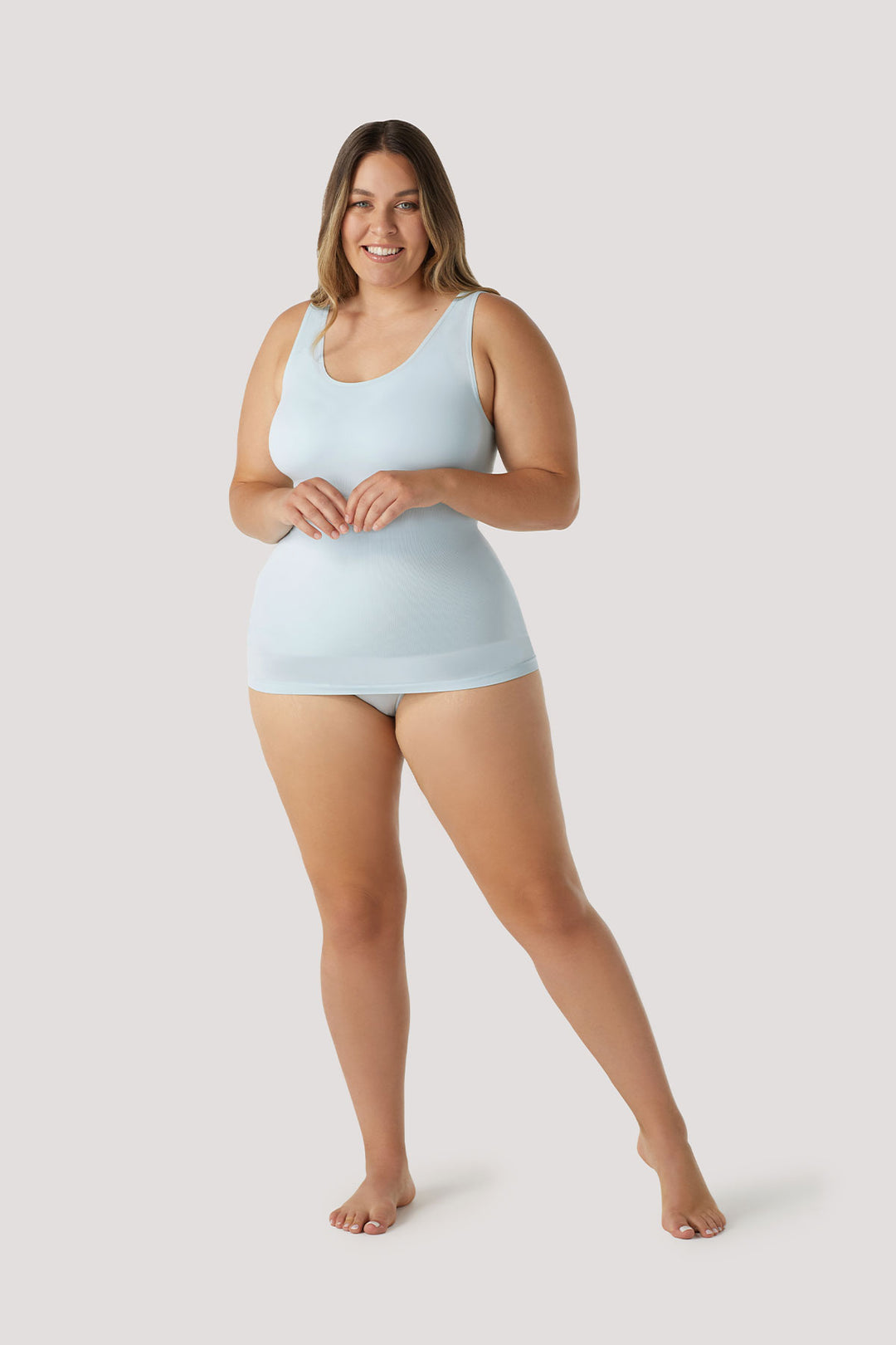 Women's comfortable Reversible Neckline, shaping and firming cami | Camyz Shapewear Smoothing Tank I Bella Bodies Australia I Ice Blue