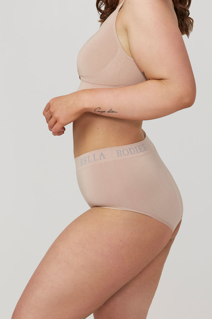 Women's Breathable Bamboo High Waist Underwear 2 pack | Bella Bodies Australia  | Sand | Side