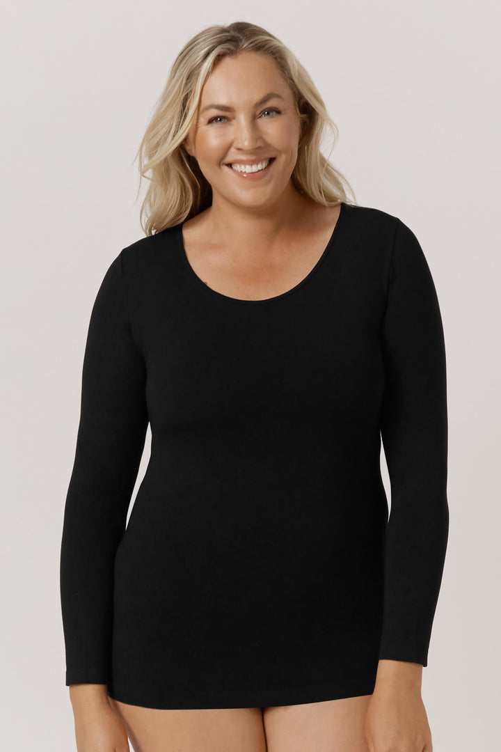 Womens breathable Modal Tencel Long Sleeve Top 2 pack | Bella Bodies Australia | Black | Front