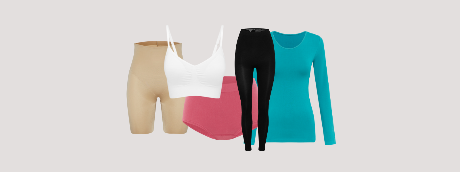 Michel Schuhmacher's Top 5 | Bella Bodies Australia shaping shorts, breathable wirefree bra, eco-friendly boyshort underwear, sculpting leggings and wrinkle free thermal Long Sleeve top