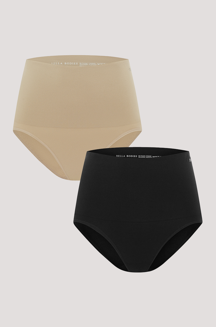 Women's High Waist Knicker | Black and Sand 2pk