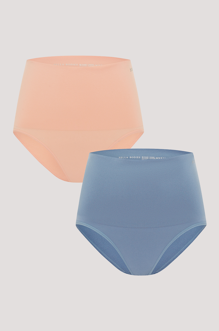 Women's High Waist Knicker | Peach and Blue Slate 2pk