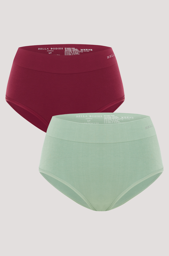 Bamboo Knicker | Bella Bodies Australia I cherry berry/frosty green | Front