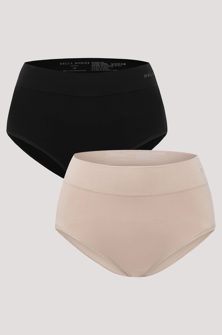 Bamboo Knicker | Bella Bodies Australia I sand/black | Front