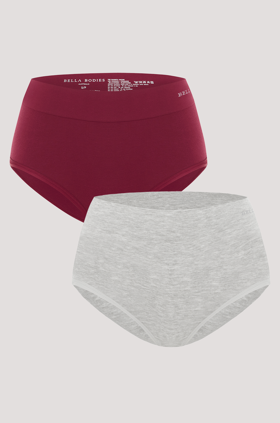 Bamboo Knicker | Bella Bodies Australia I cherry berry/grey | Front
