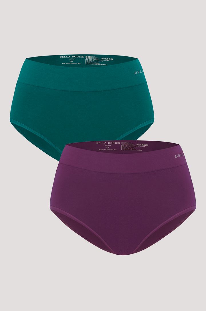 Bamboo Knicker | Bella Bodies Australia I emerald/wine | Front