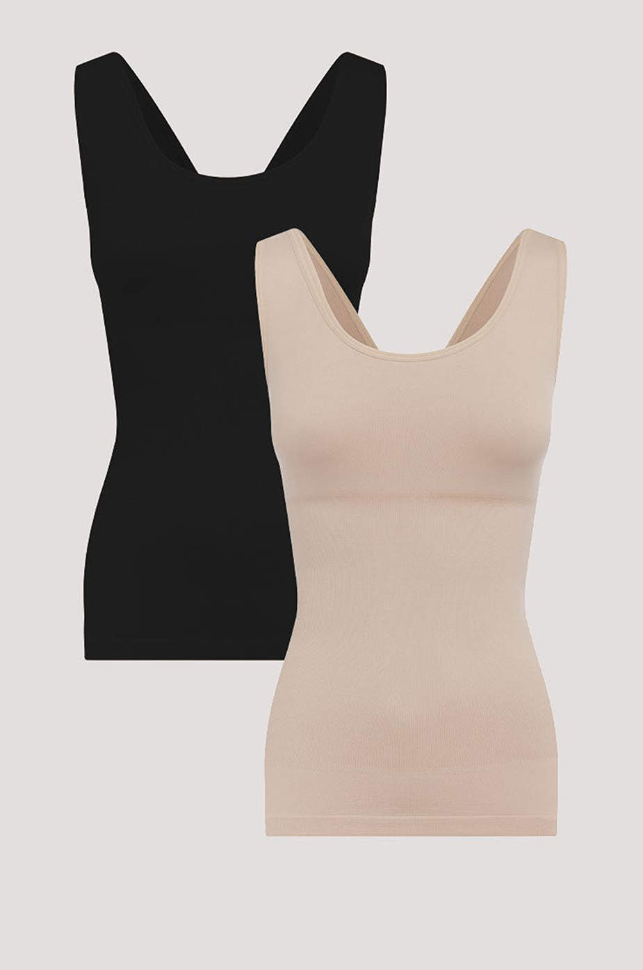 Women's comfortable Reversible Neckline, shaping and firming cami | Camyz Shapewear Smoothing Tank I Bella Bodies Australia I Black and Sand