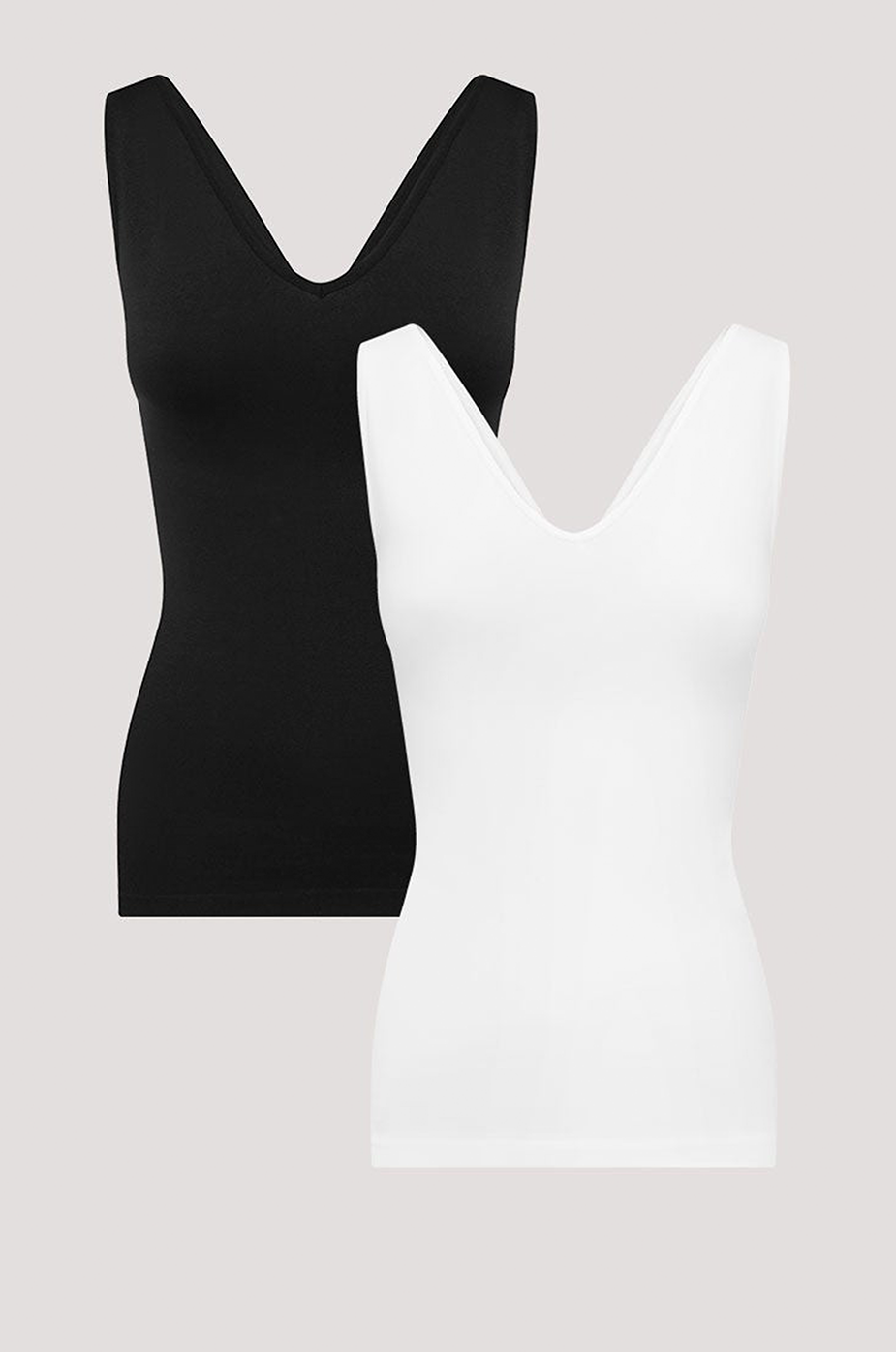 Women's comfortable Reversible Neckline, shaping and firming cami | Camyz Shapewear Smoothing Tank I Bella Bodies Australia I Black and White