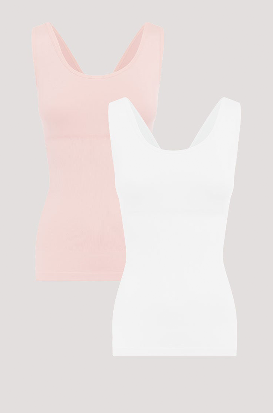 Women's comfortable Reversible Neckline, shaping and firming cami | Camyz Shapewear Smoothing Tank I Bella Bodies Australia I White and Pink Champagne 