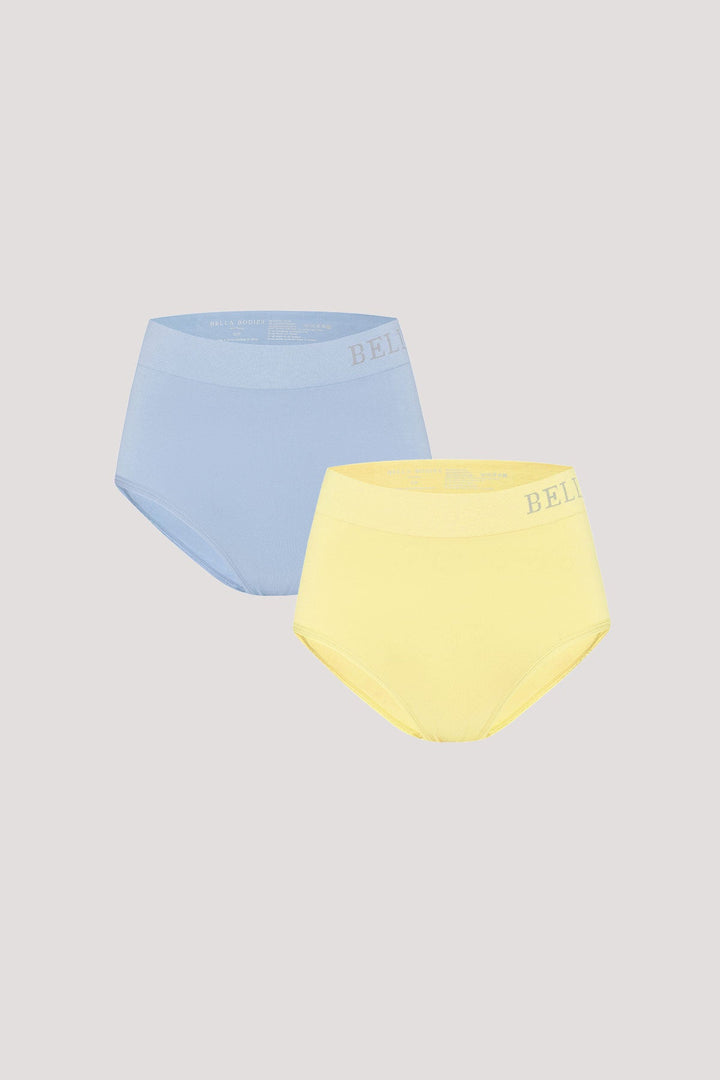 Women's Breathable Bamboo High Waist Underwear 2 pack | Bella Bodies Australia | Sky Blue and Lemon
