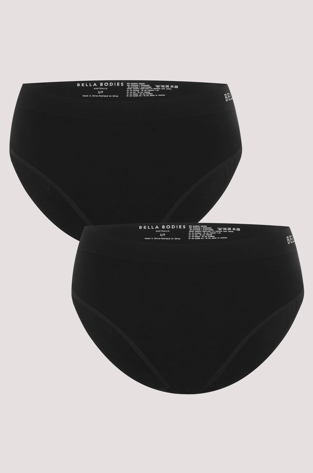 Bella Bodies Bamboo Bikini Brief BLACK+BLACK_572 Front 2PK