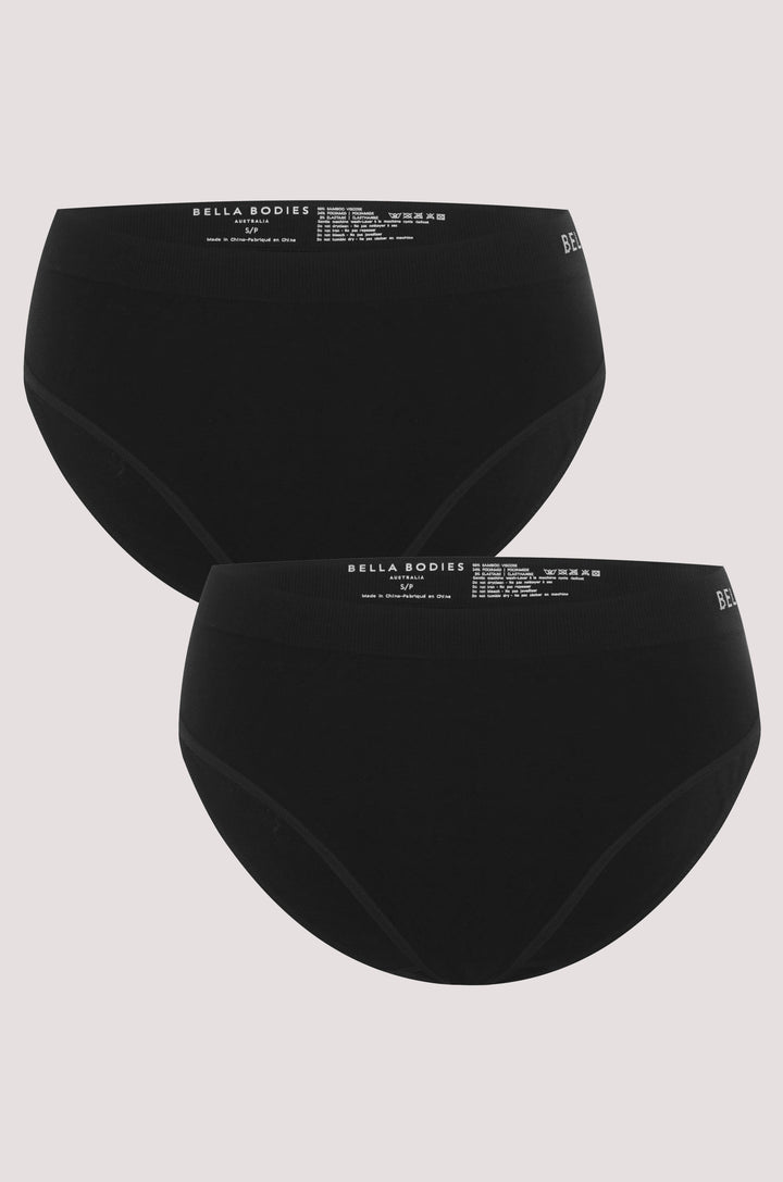 Bella Bodies Bamboo Bikini Brief BLACK+BLACK_572 Front 2PK