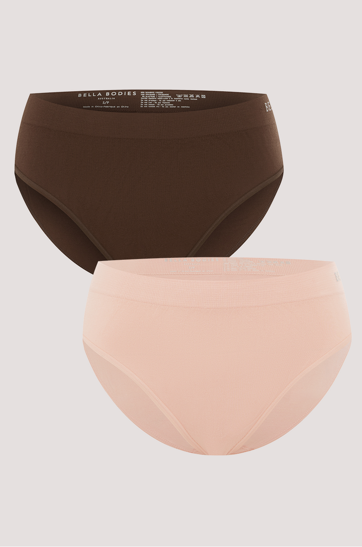 Bella Bodies Bamboo Bikini Brief SORBET+ESPRESSO_572 Front 2PK