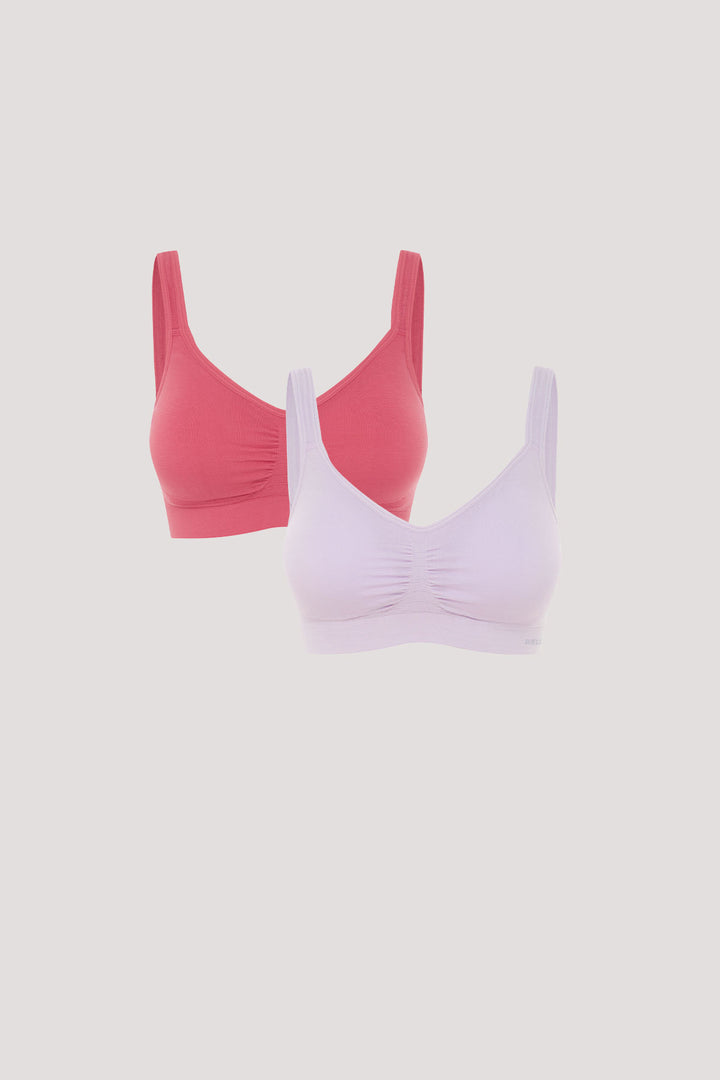 Bamboo Wirefree Bras 2 pack | Adjustable Back Support Bra | Bella Bodies Australia | Deep Rose and Soft Lilac