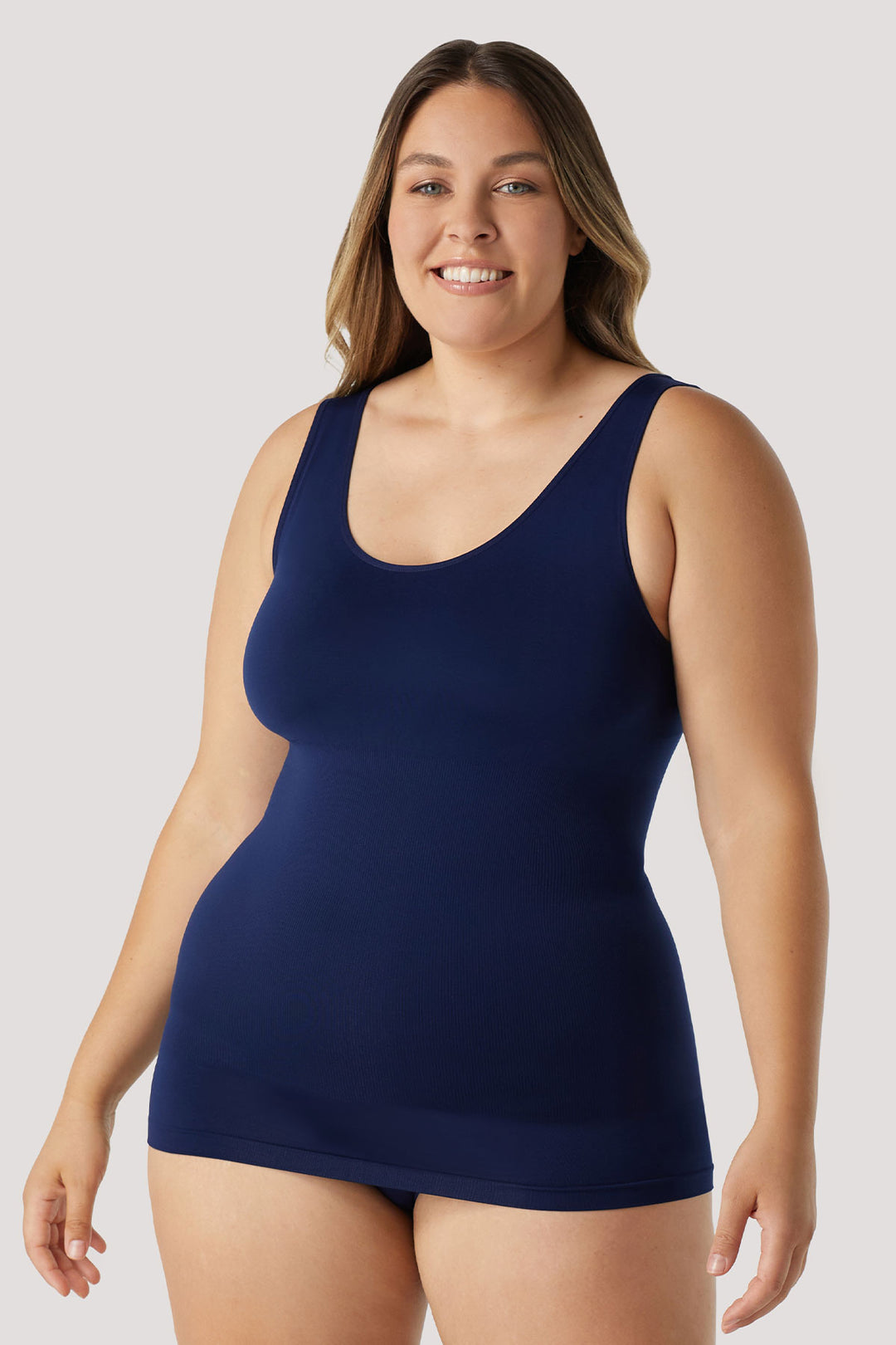 Women's comfortable Reversible Neckline, shaping and firming cami | Camyz Shapewear Smoothing Tank I Bella Bodies Australia I Navy | Front