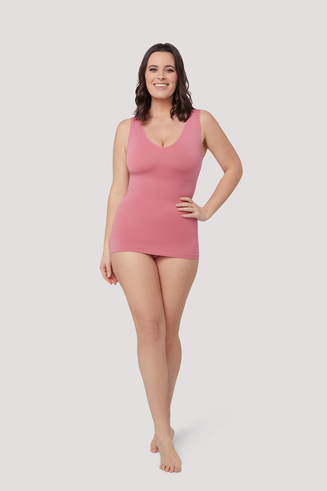 Women's comfortable Reversible Neckline, shaping and firming cami | Camyz Shapewear Smoothing Tank I Bella Bodies Australia I Rose Pink