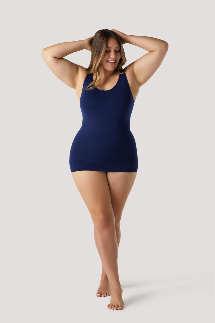 Women's comfortable Reversible Neckline, shaping and firming cami | Camyz Shapewear Smoothing Tank I Bella Bodies Australia I Navy 