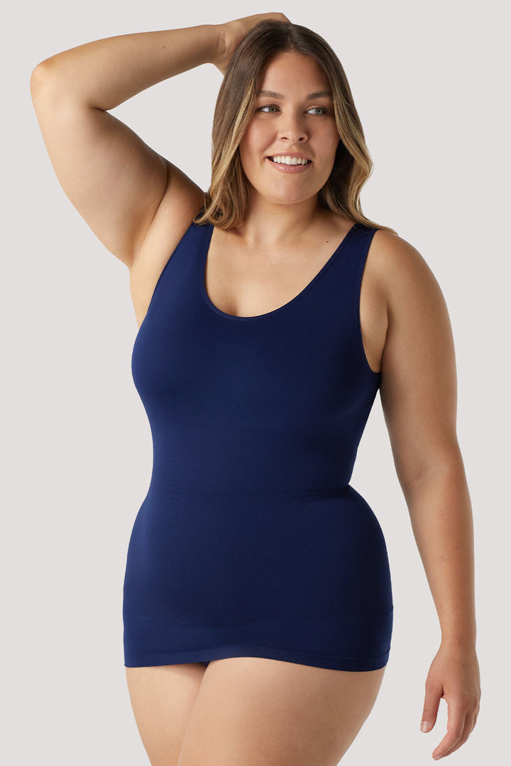 Women's comfortable Reversible Neckline, shaping and firming cami | Camyz Shapewear Smoothing Tank I Bella Bodies Australia I Navy | Side