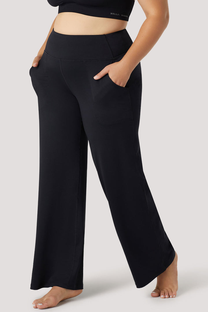 Women's Wide Leg Stretch Pants | Bella Bodies Australia | Black | Side