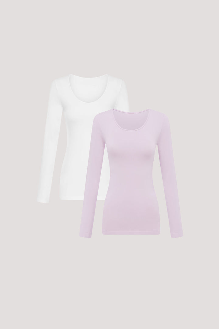 Womens breathable Modal Tencel Long Sleeve Top 2 pack | Bella Bodies Australia | White and Soft Lilac