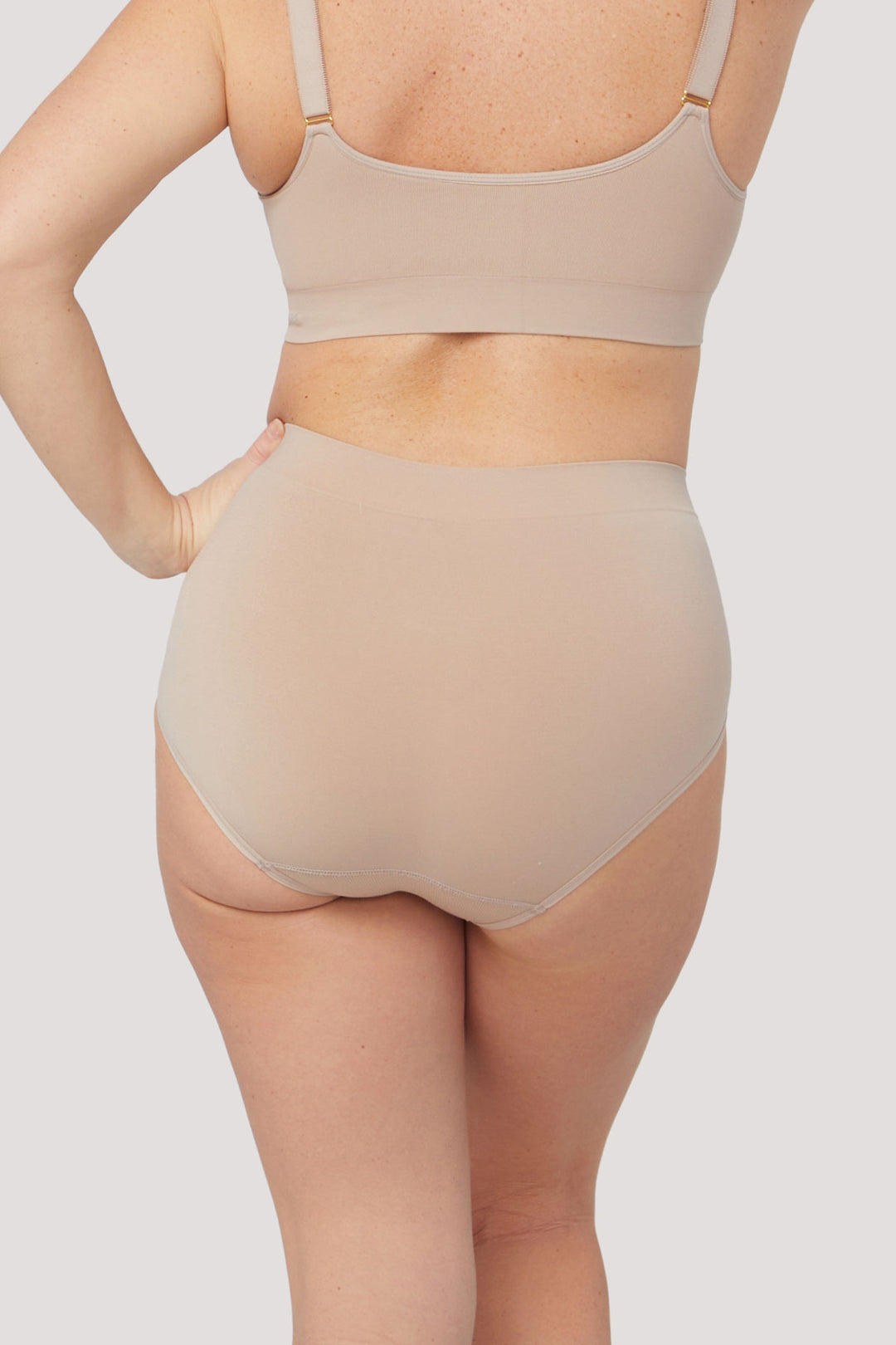 Women's High Waist, Full Coverage, Seamless, Underwear | 3 Pack  | Bella Bodies Australia | Sand | Back