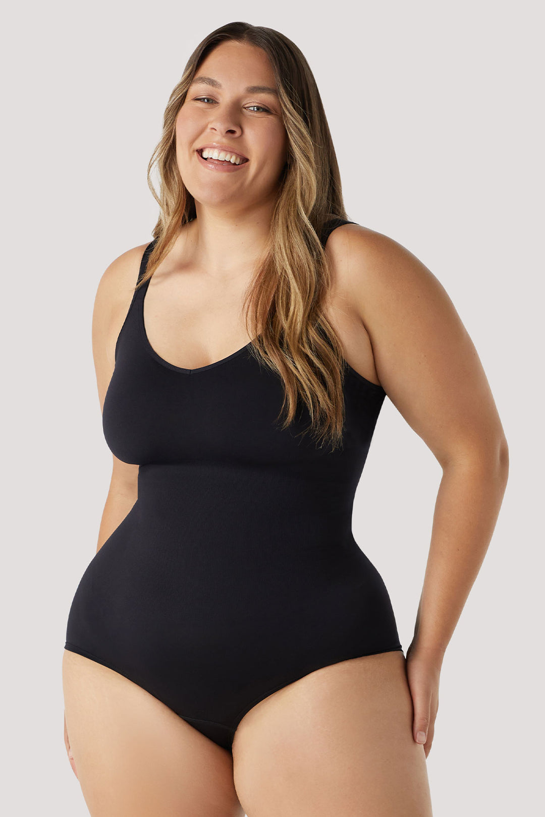 Shaping stretchy firming Bodysuit | Bella Bodies Australia | Black | Front