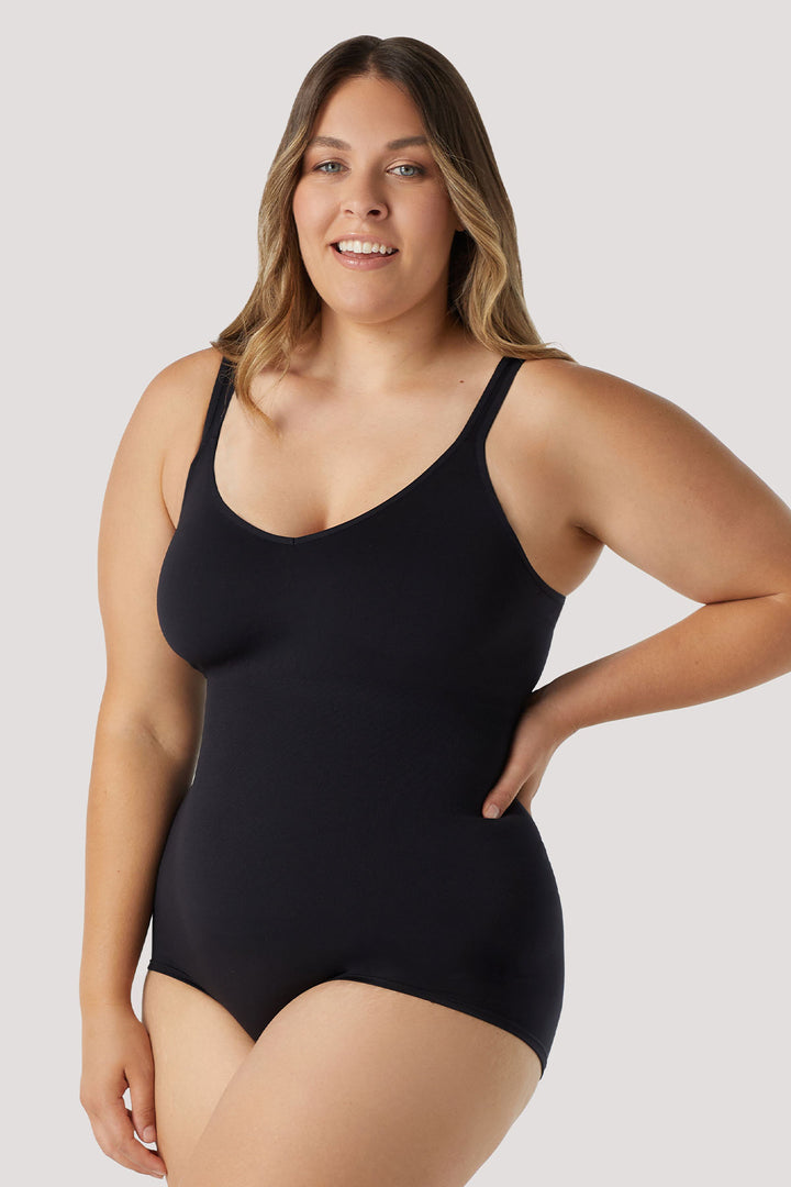 Shaping stretchy firming Bodysuit | Bella Bodies Australia | Black | Side