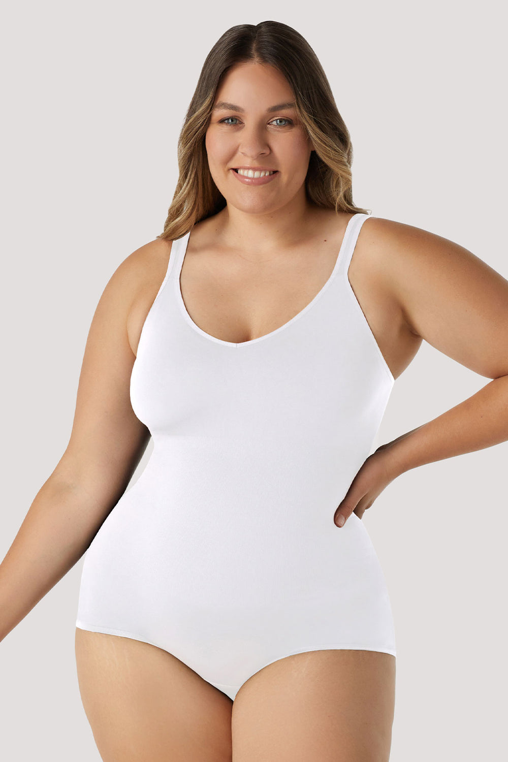 Shaping stretchy firming Bodysuit | Bella Bodies Australia | White | Front