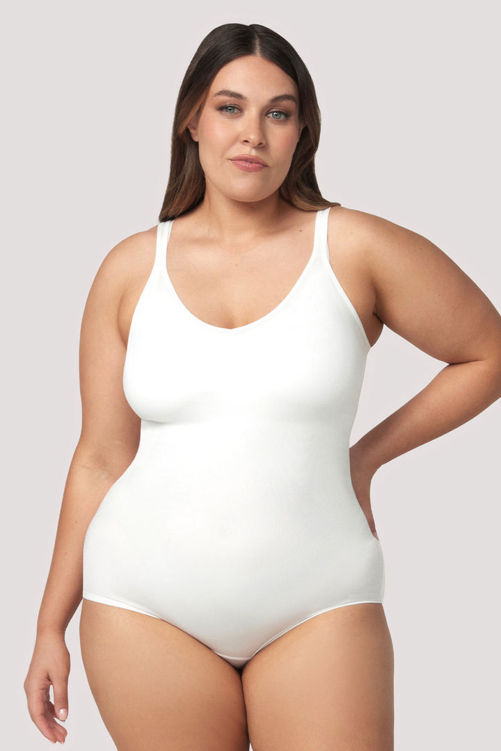 Shaping stretchy firming Bodysuit | Bella Bodies Australia | White | Front
