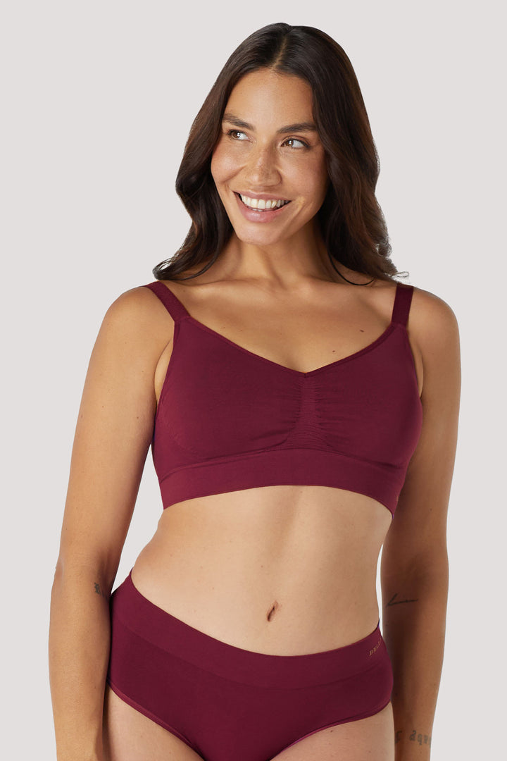 Bamboo Wireless Adjustable Crop Bra I Bella Bodies Australia I Cherry Berry | Front