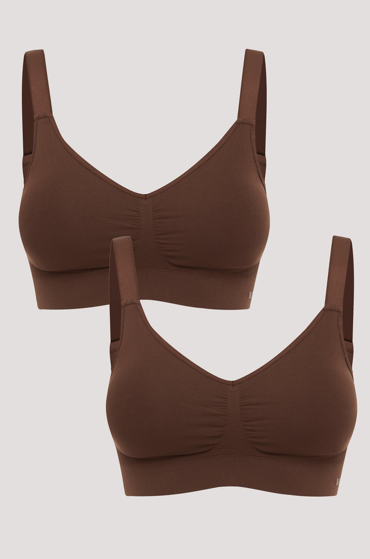 Women's Wireless Stretch Bra 2 pack | Bella Bodies Australia | Espresso and Espresso | Front 