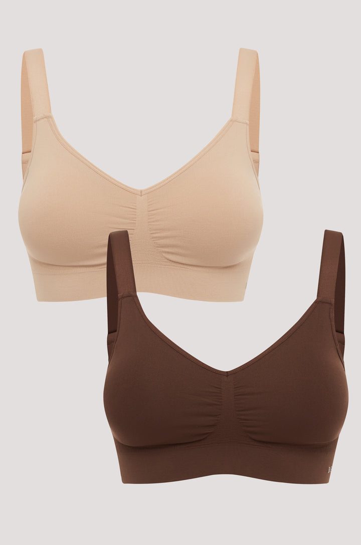 Women's Wireless Stretch Bra 2 pack | Bella Bodies Australia | Espresso and Sorbet | Front 
