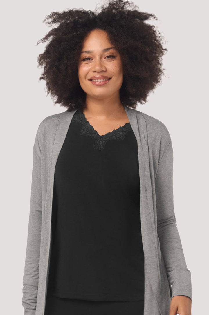 Bella Bodies Long Line Lounge Everyday Cardi Pockets Comfort Grey Marle Front