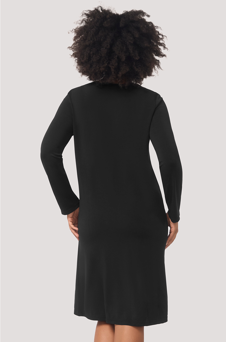 Bella Bodies Black Long Sleeve Silk Touch Nightie Lace Trim Luxurious Fabric Lenzing Modal and Silk