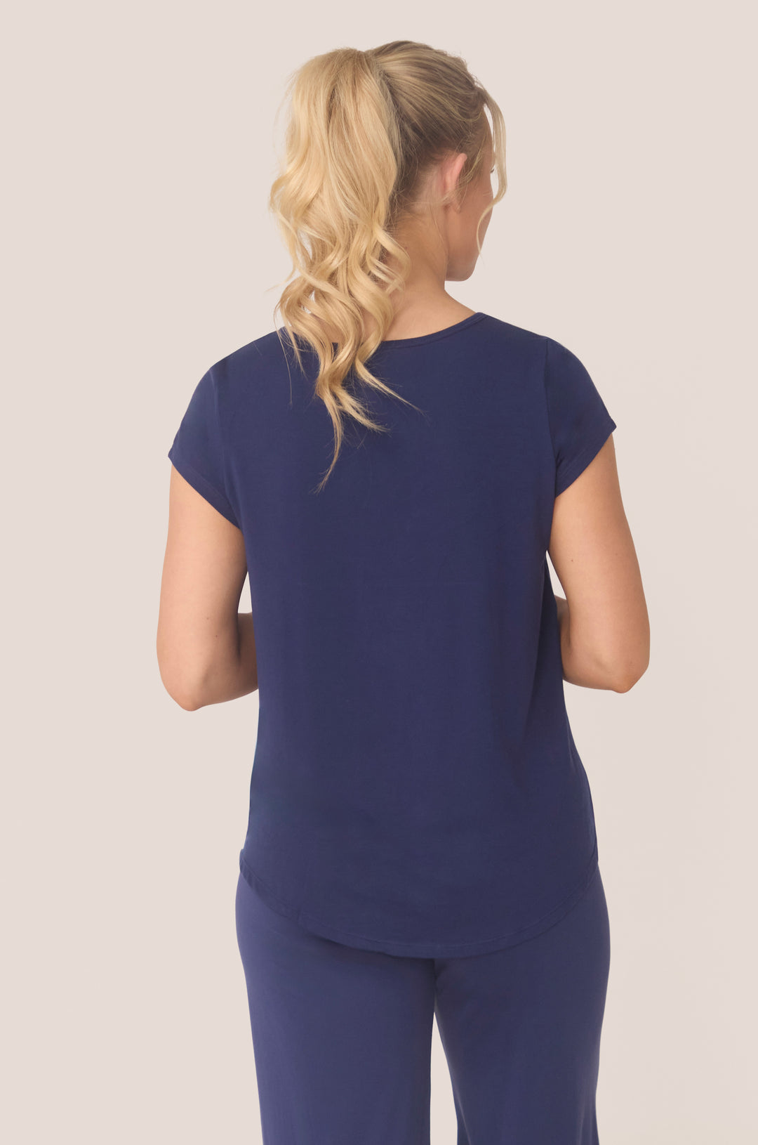 Hues Of The Sea BioLuxe™ cap sleeve swing flowy t-shirt , Black, Navy, Ocean, white.