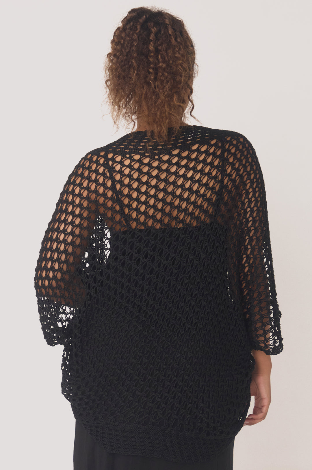 Hues Of The Sea BioLuxe™ Kimono Crochet Shrug, Black, Emerald, Wheat.