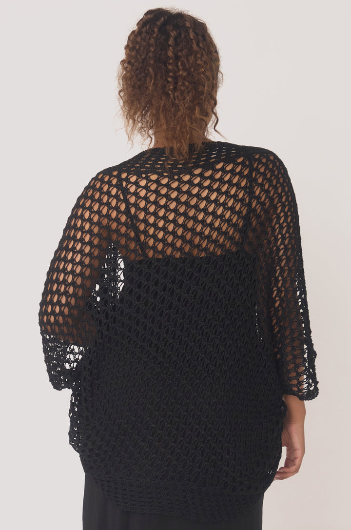 Hues Of The Sea BioLuxe™ Kimono Crochet Shrug, Black, Emerald, Wheat.