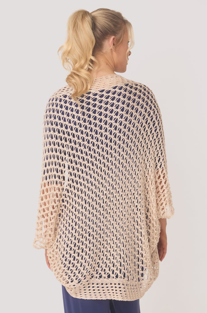 Hues Of The Sea BioLuxe™ Kimono Crochet Shrug, Black, Emerald, Wheat.