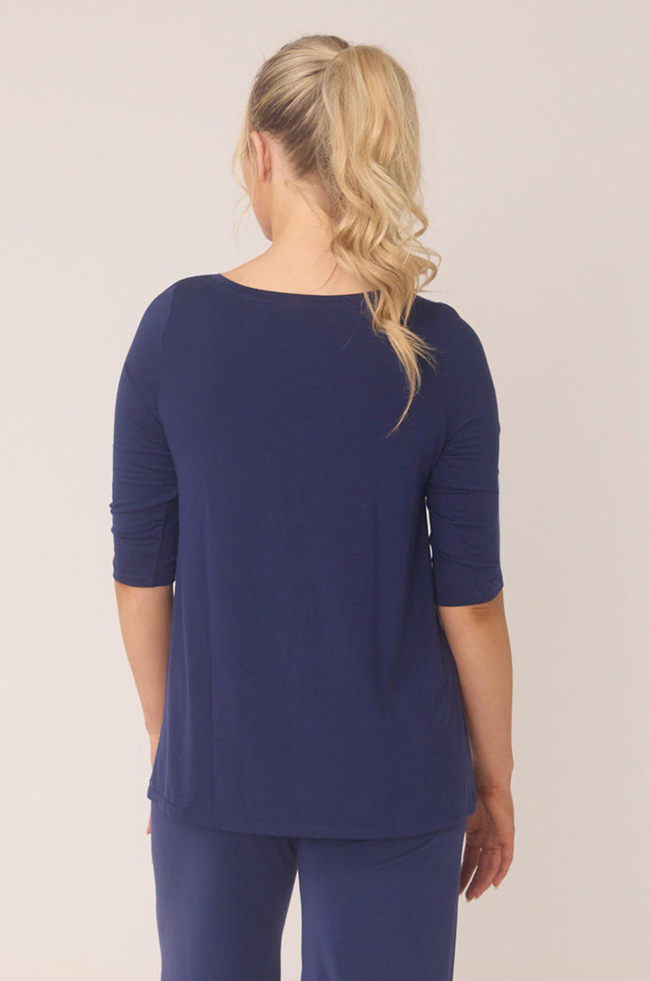 Hues Of The Sea BioLuxe™ Half Sleeve Flowy Swing T-Shirt Blouse, Black, Navy, Ocean, White