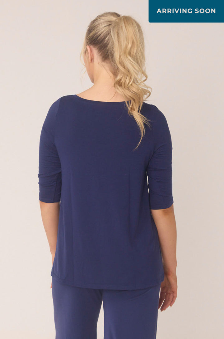 Bella Bodies Hues Of The Sea BioLuxe™ 3/4 sleeve swing flowy blouse , Black, Navy, Ocean, white