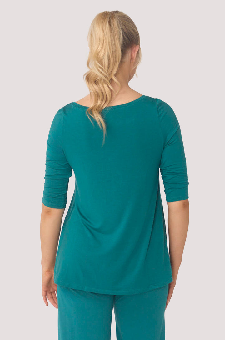 Hues Of The Sea BioLuxe™ Half Sleeve Flowy Swing T-Shirt Blouse, Black, Navy, Ocean, White
