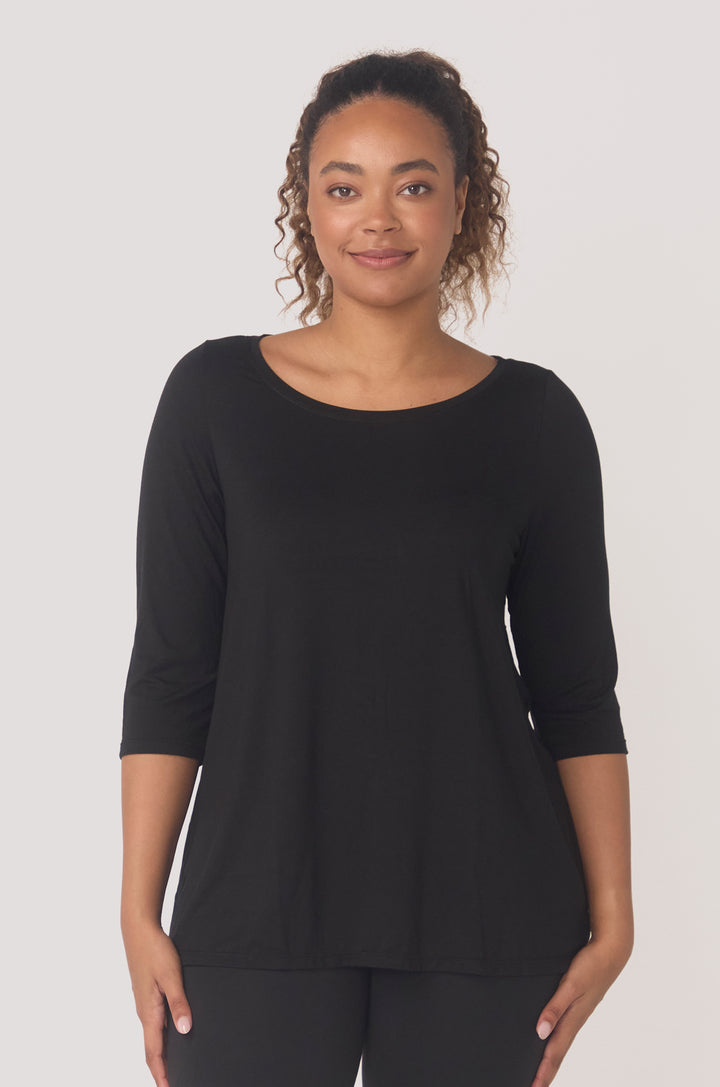 Hues Of The Sea BioLuxe™ Half Sleeve Flowy Swing T-Shirt Blouse, Black, Navy, Ocean, White