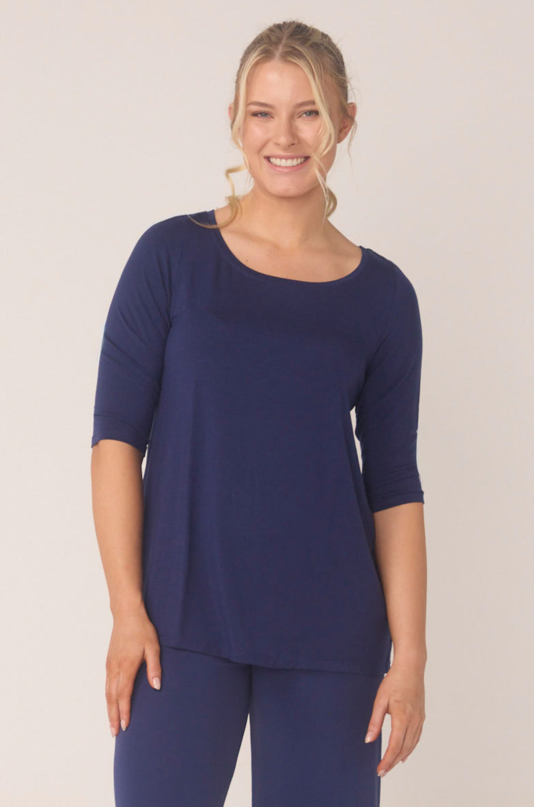 Hues Of The Sea BioLuxe™ Half Sleeve Flowy Swing T-Shirt Blouse, Black, Navy, Ocean, White