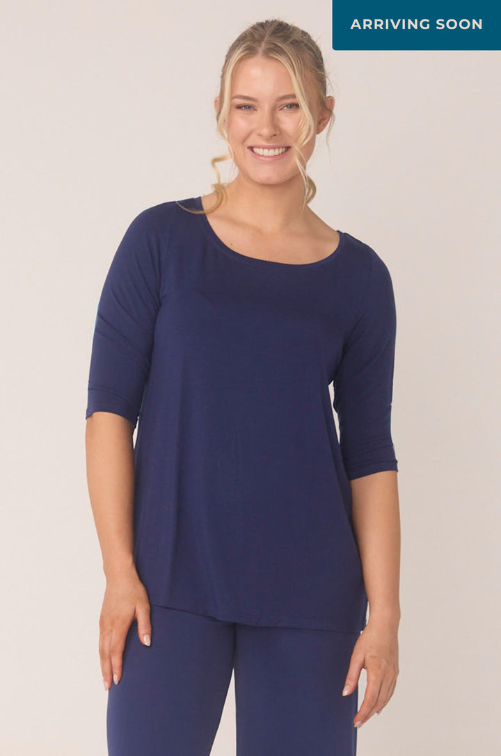 Bella Bodies Hues Of The Sea BioLuxe™ 3/4 sleeve swing flowy blouse , Black, Navy, Ocean, white