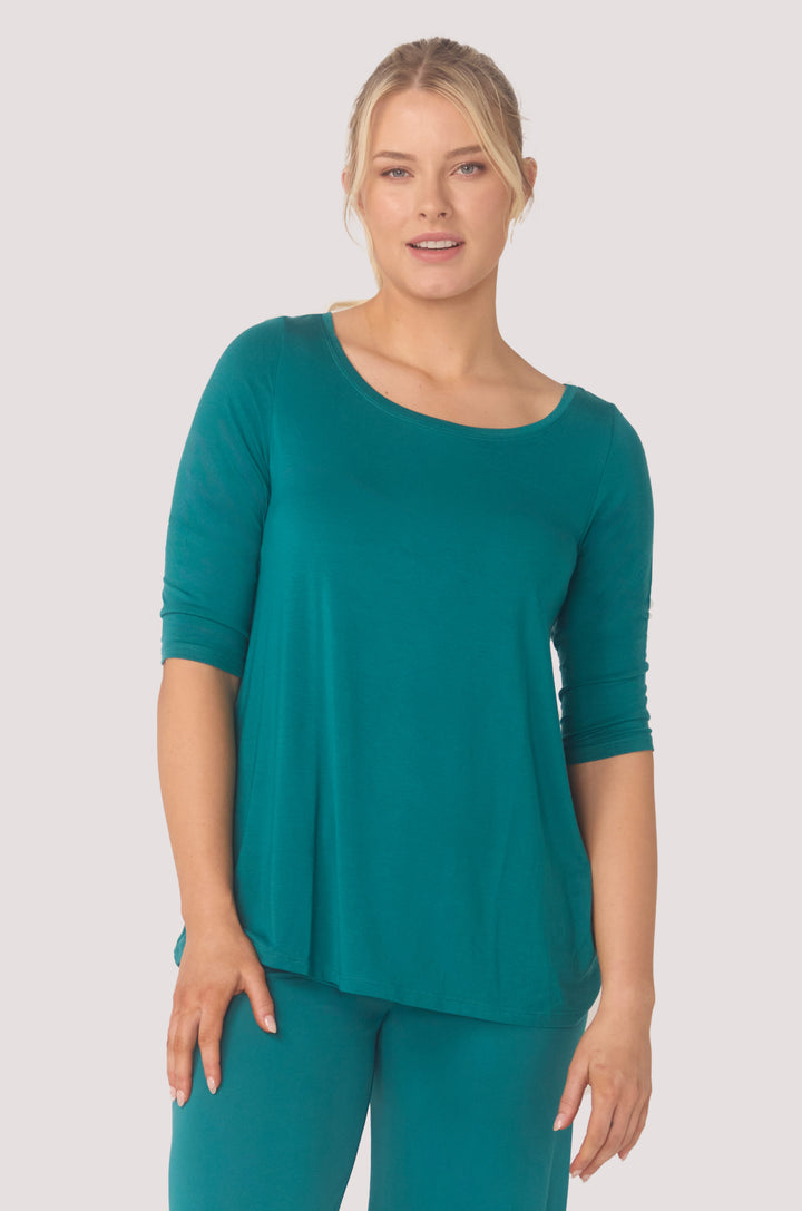 Hues Of The Sea BioLuxe™ Half Sleeve Flowy Swing T-Shirt Blouse, Black, Navy, Ocean, White