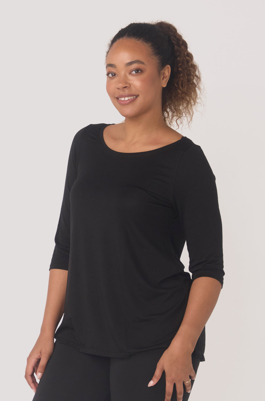 Hues Of The Sea BioLuxe™ Half Sleeve Flowy Swing T-Shirt Blouse, Black, Navy, Ocean, White