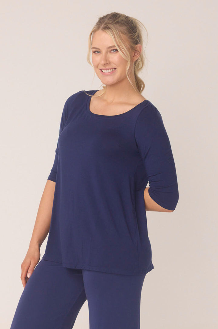 Hues Of The Sea BioLuxe™ Half Sleeve Flowy Swing T-Shirt Blouse, Black, Navy, Ocean, White